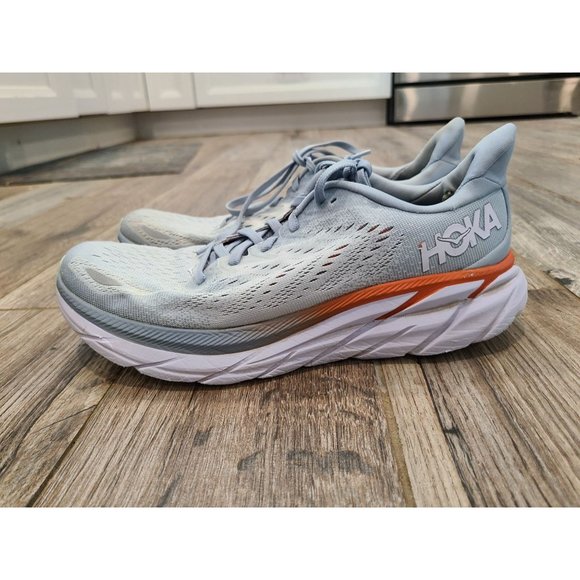 Hoka Shoes - Hoka One Clifton 8 Sneakers Women's Size 9.5 White Orange Running Athletic Shoe